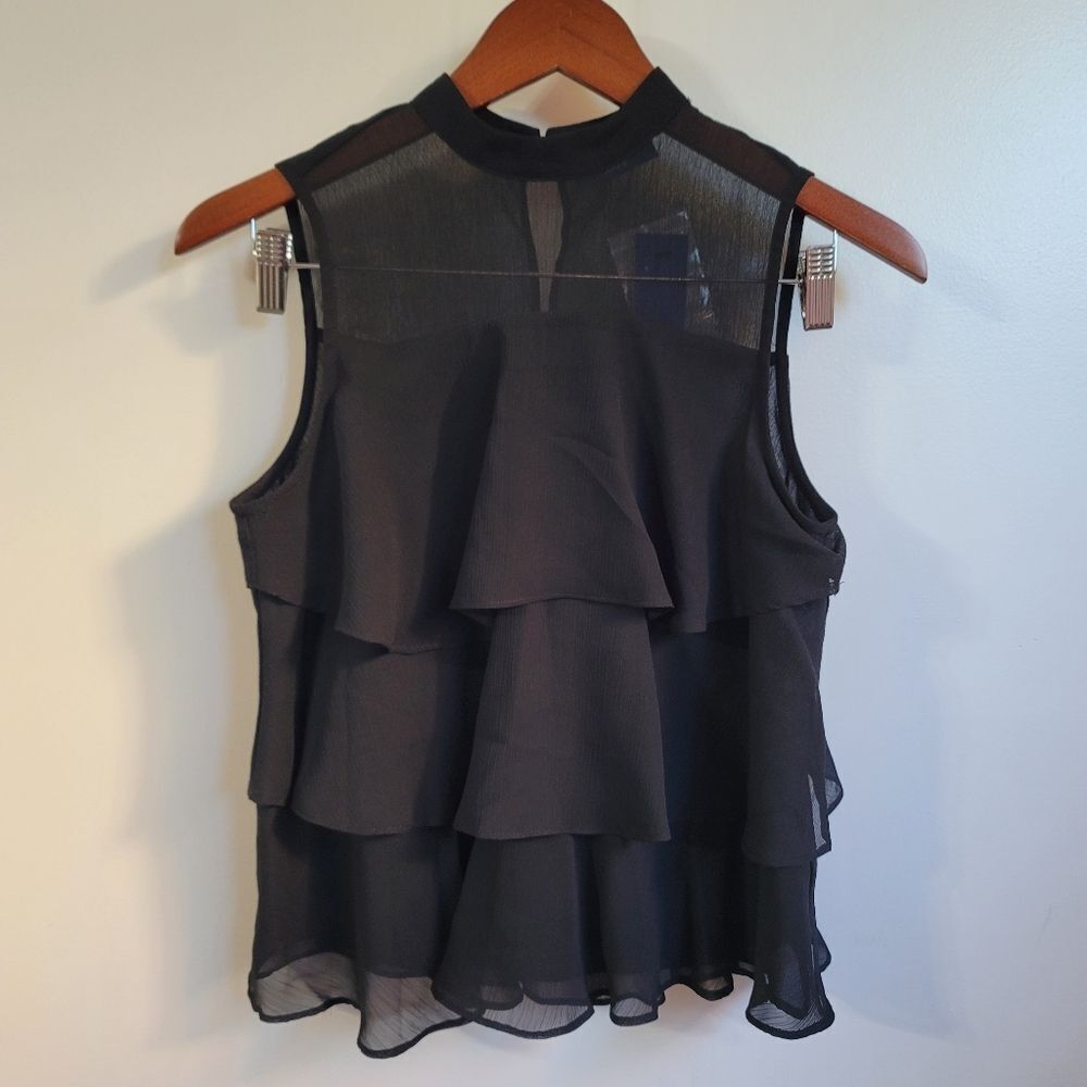 New Apt. 9 Black Sheer Tiered Ruffle Top Size XS